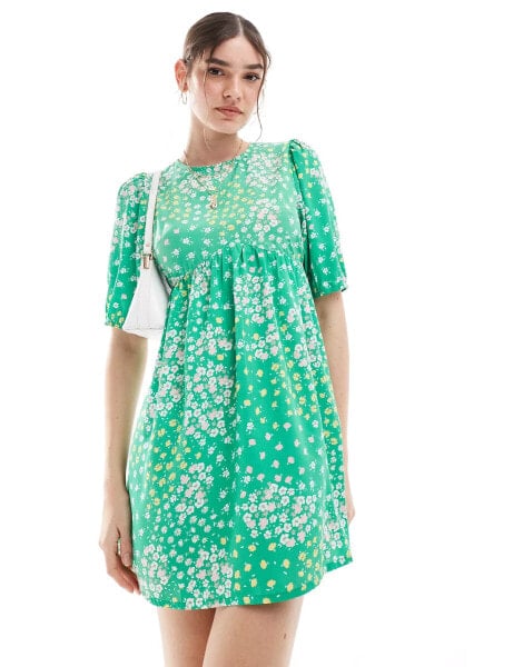 Wednesday's Girl floral print mini smock dress in green