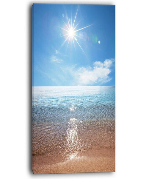 Designart Serene Seascape With Bright Sun Modern Beach Canvas Art Print - 16" X 32"