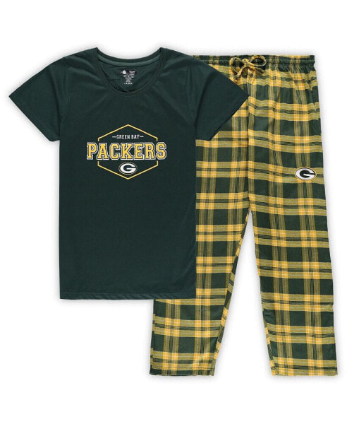Women's Green, Gold Green Bay Packers Plus Size Badge T-shirt and Pants Sleep Set