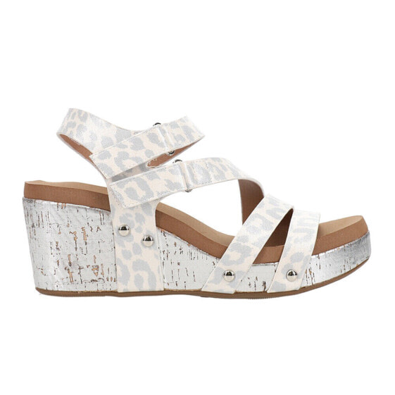 Corkys Giggle Leopard Studded Wedge Womens White Casual Sandals 41-0324-WHLP