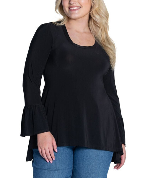 Plus Size Long Bell Sleeve High Low Tunic Top