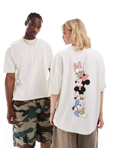 ASOS DESIGN Disney unisex oversized t-shirt with Mickey Mouse & Friends back print in beige