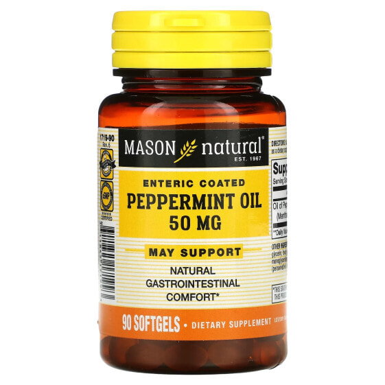 Пробиотические желатиновые капсулы для пищеварения Mason Natural Peppermint Oil, входное покрытие, 50 мг, 90 шт.