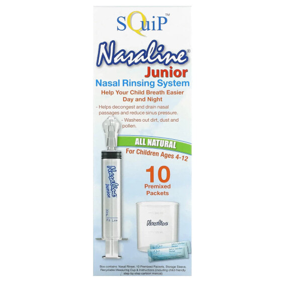 Система для промывания носа Nasaline Junior, для детей от 4 до 12 лет, 14 предметов, от Squip.