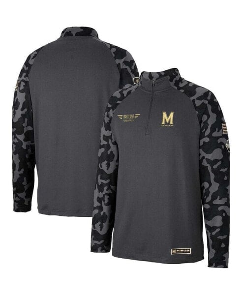 Men's Charcoal Maryland Terrapins OHT Military-Inspired Appreciation Long Range Raglan Quarter-Zip Jacket