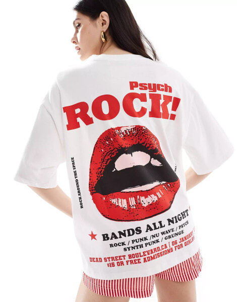 ASOS DESIGN oversized t-shirt with psych rock band lips graphic in white