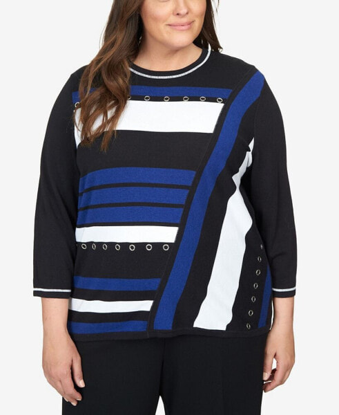 Plus Size Downtown Vibe Spliced Colorblock 3/4 Sleeve Sweater