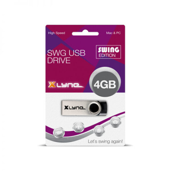 Xlyne 177559-2 - 4 GB - USB Type-A - 2.0 - 8 MB/s - Swivel - Black,Silver