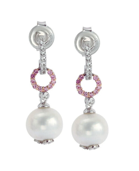 Pink Sapphire & Lab-Grown White Sapphire & Freshwater Pearl Drop Dangle Earrings in Sterling Silver by Suzy Levian