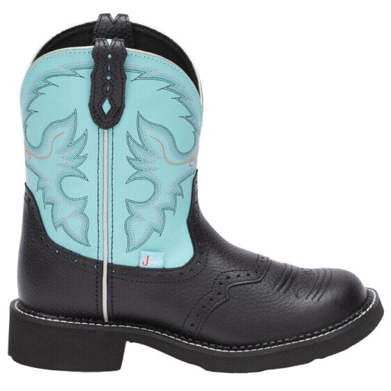 Justin Boots Gemma Embroidered Round Toe Cowboy Booties Womens Black, Blue Casua