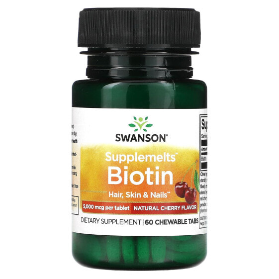 Swanson, Supplemelts, биотин, натуральная вишня, 5000 мкг, 60 жевательных таблеток