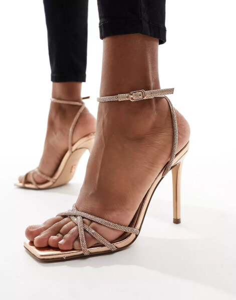 Steve Madden Slayed embellished strap heeled sandals in rose gold