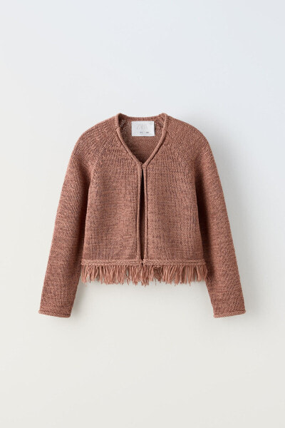 Knit cardigan with fringing