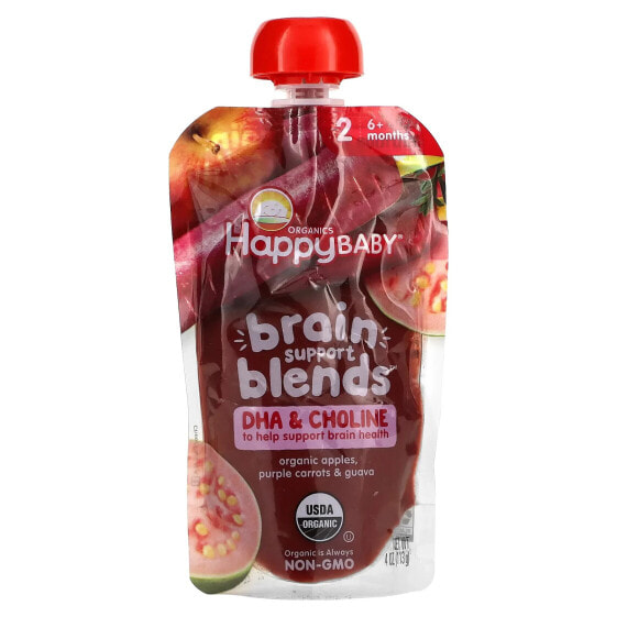 Пюре детское Happy Family Organics Brain Support Blends, 6+ месяцев, Органические яблоки, Фиолетовые морковки и Гуава, 113 г