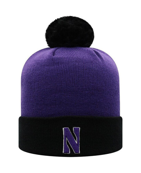 Men's Purple and Black Northwestern Wildcats Core 2-Tone Cuffed Knit Hat with Pom