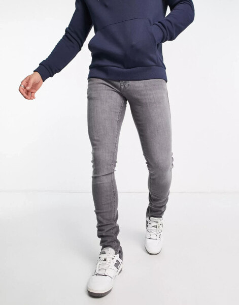 Jack & Jones – Intelligence Liam – Eng geschnittene Jeans in verwaschenem Grau