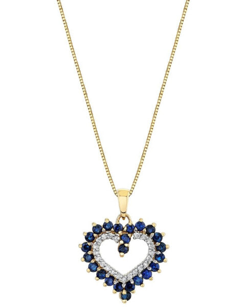 Macy's sapphire (1-3/8 ct.tw) & Diamond (1/10 ct. t.w.) Open Heart 18" Pendant Necklace in 10k Gold