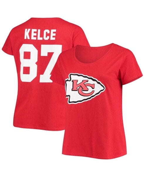 Women's Plus Size Travis Kelce Red Kansas City Chiefs Name Number V-Neck T-shirt