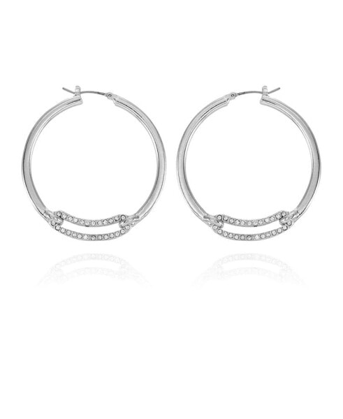 Silver-Tone Clear Glass Stone Hoop Earrings