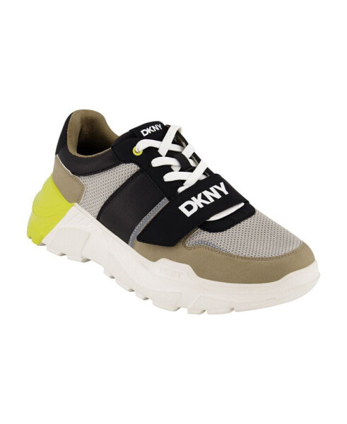 Men's Mixed Media Runner with Front Logo Strap Sneakers