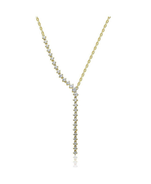 Rhodium-Plated with Cubic ZIrconia Asymmetrical Waterfall Y-Necklace in Sterling Silver