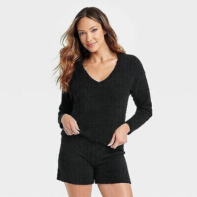 Women's Cozy Yarn Pullover Sweater - Stars Above Black S