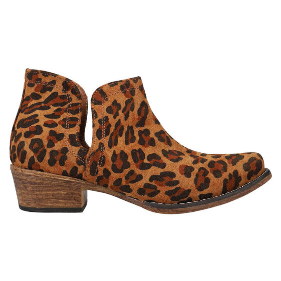 Roper Ava LeopardCheetah Snip Toe Cowboy Booties Womens Brown Casual Boots 09-02