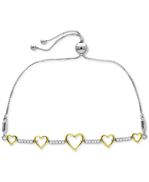 Diamond Graduated Heart Bolo Bracelet (1/6 ct. t.w.) in Sterling Silver & 14k Gold-Plate