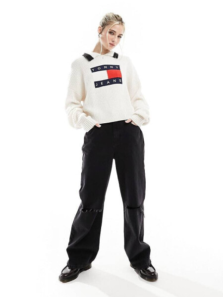 Tommy Jeans flag collar sweater in white