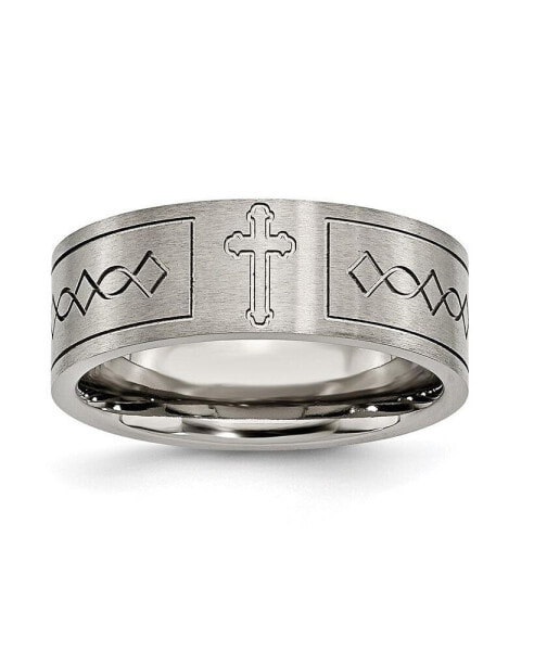 Titanium Brushed Cross Design Flat Wedding Band Ring