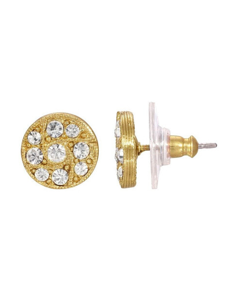 Women's Gold-Tone White Crystals Round Earrings