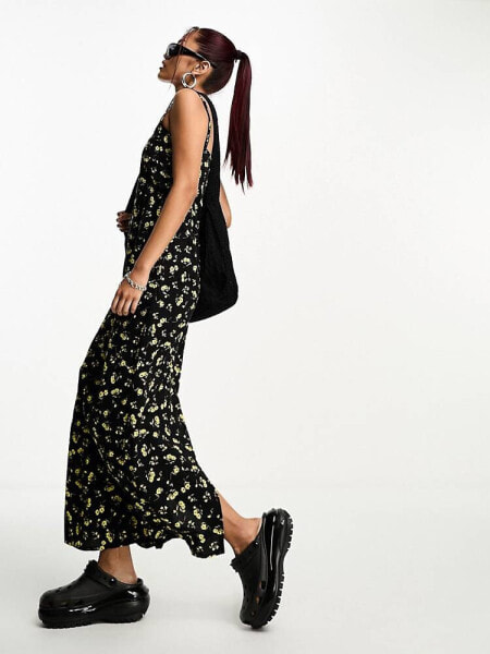 Motel buttercup print maxi cami dress in black