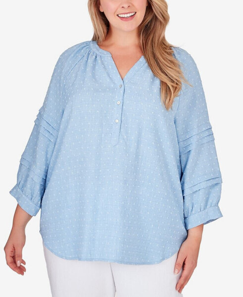 Plus Size Chambray Solid Clip Dot Blouse