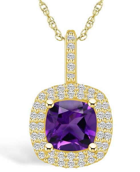 Amethyst (2 Ct. T.W.) and Diamond (1/2 Ct. T.W.) Halo Pendant Necklace in 14K Yellow Gold