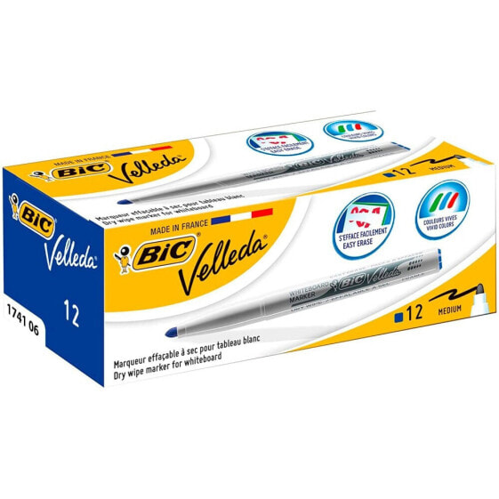 Фломастеры синие BIC Velleda 1741, упаковка 12 шт.