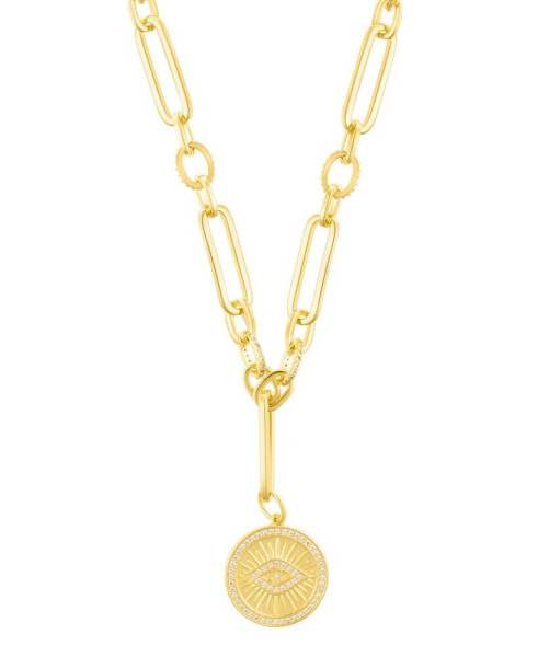 Gold Cubic Zirconia Evil Eye Mixed Link Y-Necklace