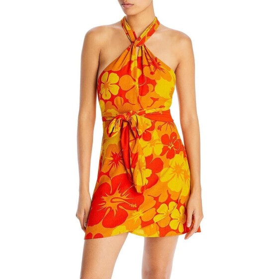 Faithfull the Brand Womens Floral Halter Mini Dress Orange Size US 8