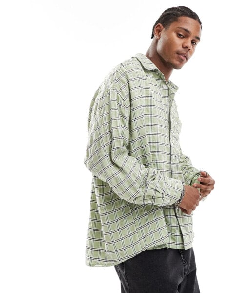 ASOS DESIGN oversized seersucker shirt in green check