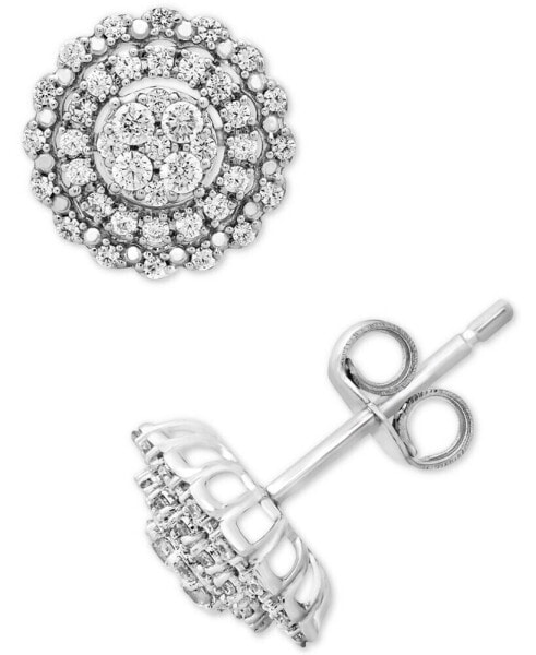 Diamond Halo Cluster Stud Earrings (1/2 ct. t.w.) in 10k White Gold