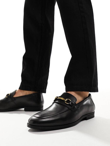 River Island leather snaffle loafers in black