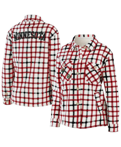 Women's Oatmeal Minnesota Wild Plaid Button-Up Shirt Jacket