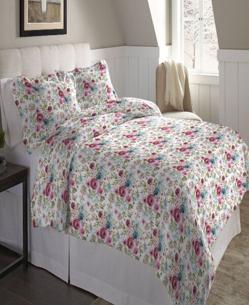 Rose Floral Superior Weight Cotton Flannel Duvet Cover Set, King/California King