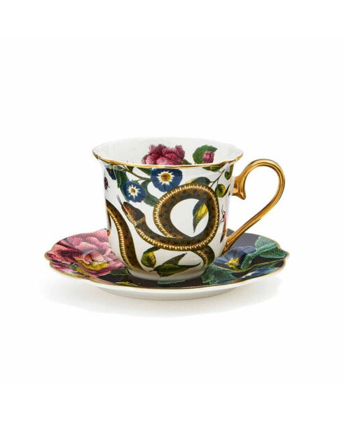 Creatures of Curiosity Dark Floral Snake Teacup and Saucer