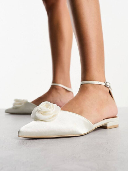 Be Mine Bridal River flat shoes with corsage in ivory satin