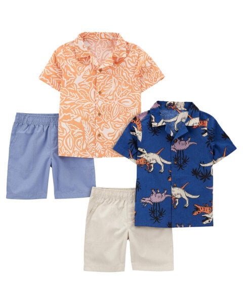 Toddler 4-Piece Button-Front Shirts & Shorts Set 2T