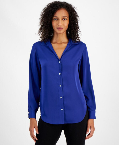 Women's Satin Button-Front Top