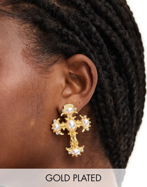 8 Other Reasons 18k gold plated large cross earrings