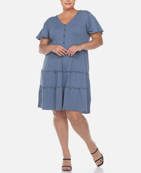 Plus Size Short Sleeve V-neck Tiered Midi Dress