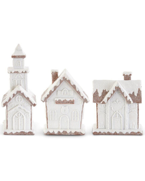 K&K Interiors Set Of 3 Glittered Frosted Gingerbread Houses White