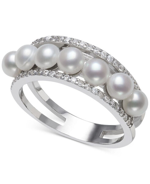 Cultured Freshwater Button Pearl (4mm) & Cubic Zirconia Ring in Sterling Silver, Created for Macy's